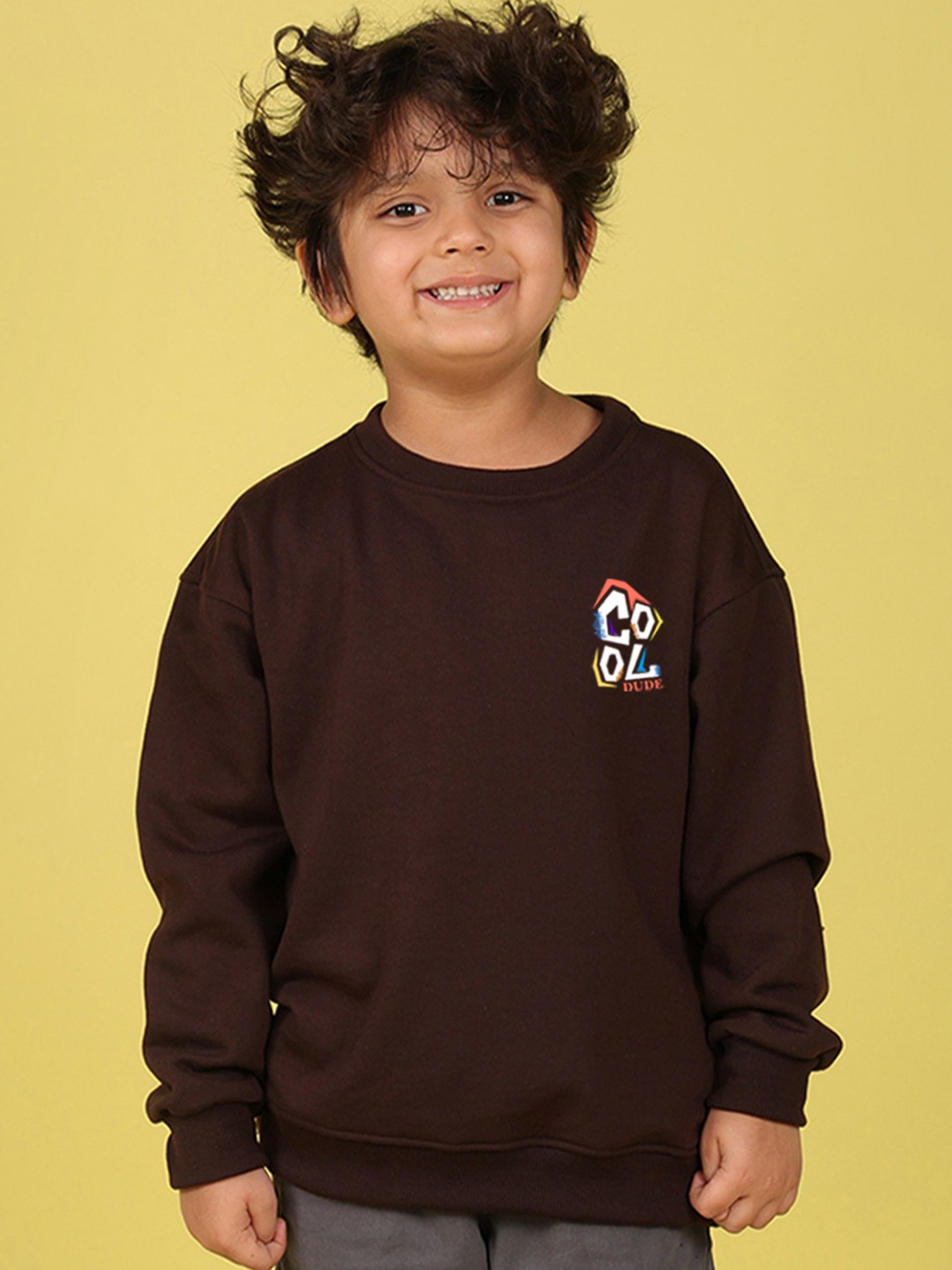

NUSYL Unisex Kids Typography Printed Fleece Oversized Pullover Sweatshirt, Brown