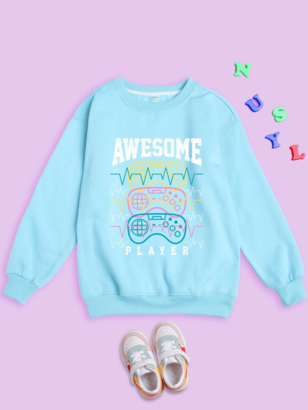 

NUSYL Kids Typographic Printed Oversized Fleece Sweatshirt, Blue