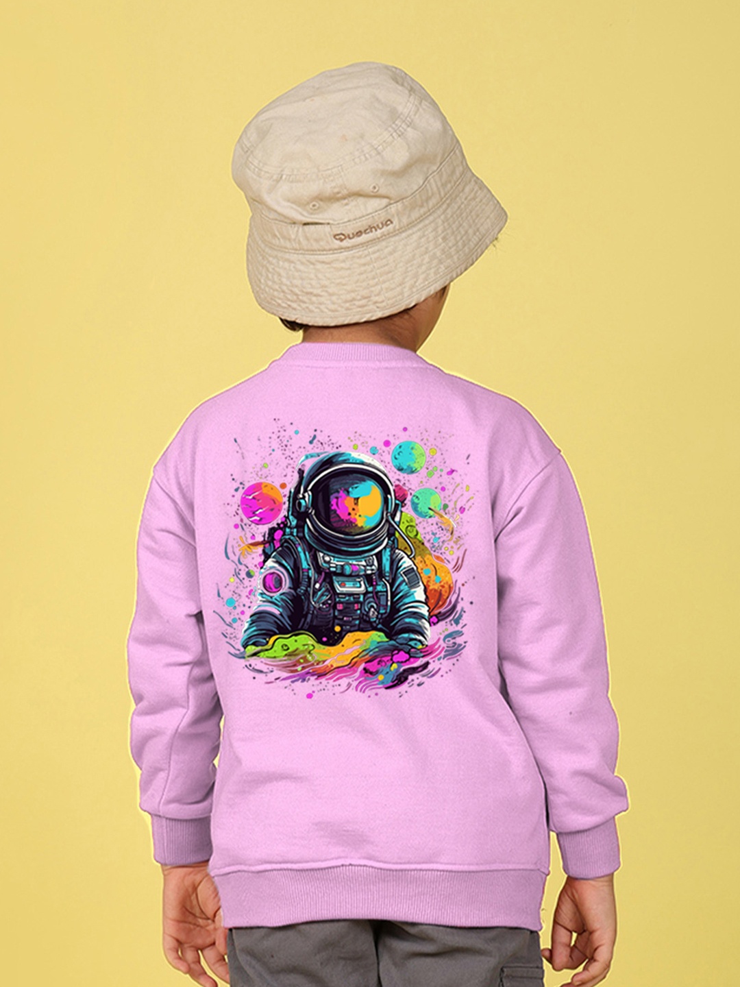 

NUSYL Kids Graphic Printed Oversized Fleece Pullover, Purple