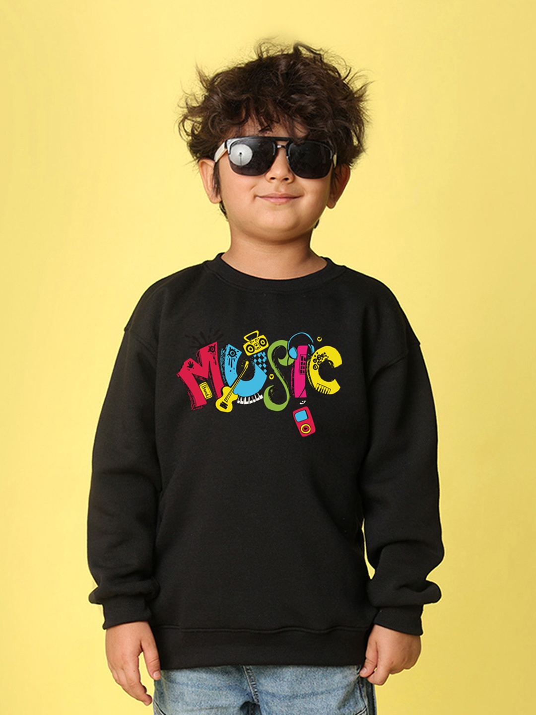 NUSYL Kids Typography Printed Oversized Sweatshirt, Black