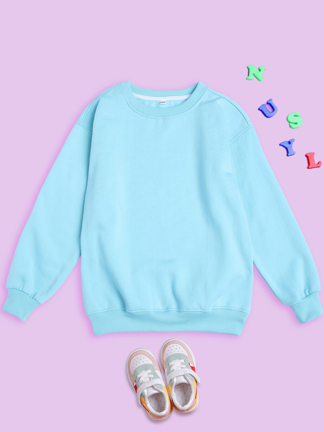 

NUSYL Kids Round Neck Fleece Oversized Sweatshirt, Blue