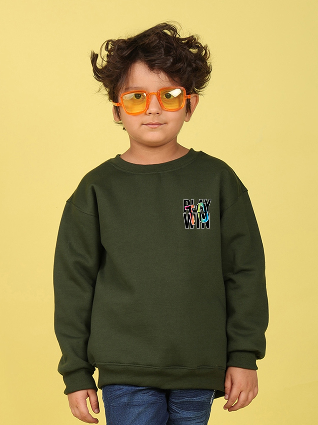 NUSYL Kids Typography Printed Oversized Fleece Sweatshirt, Green