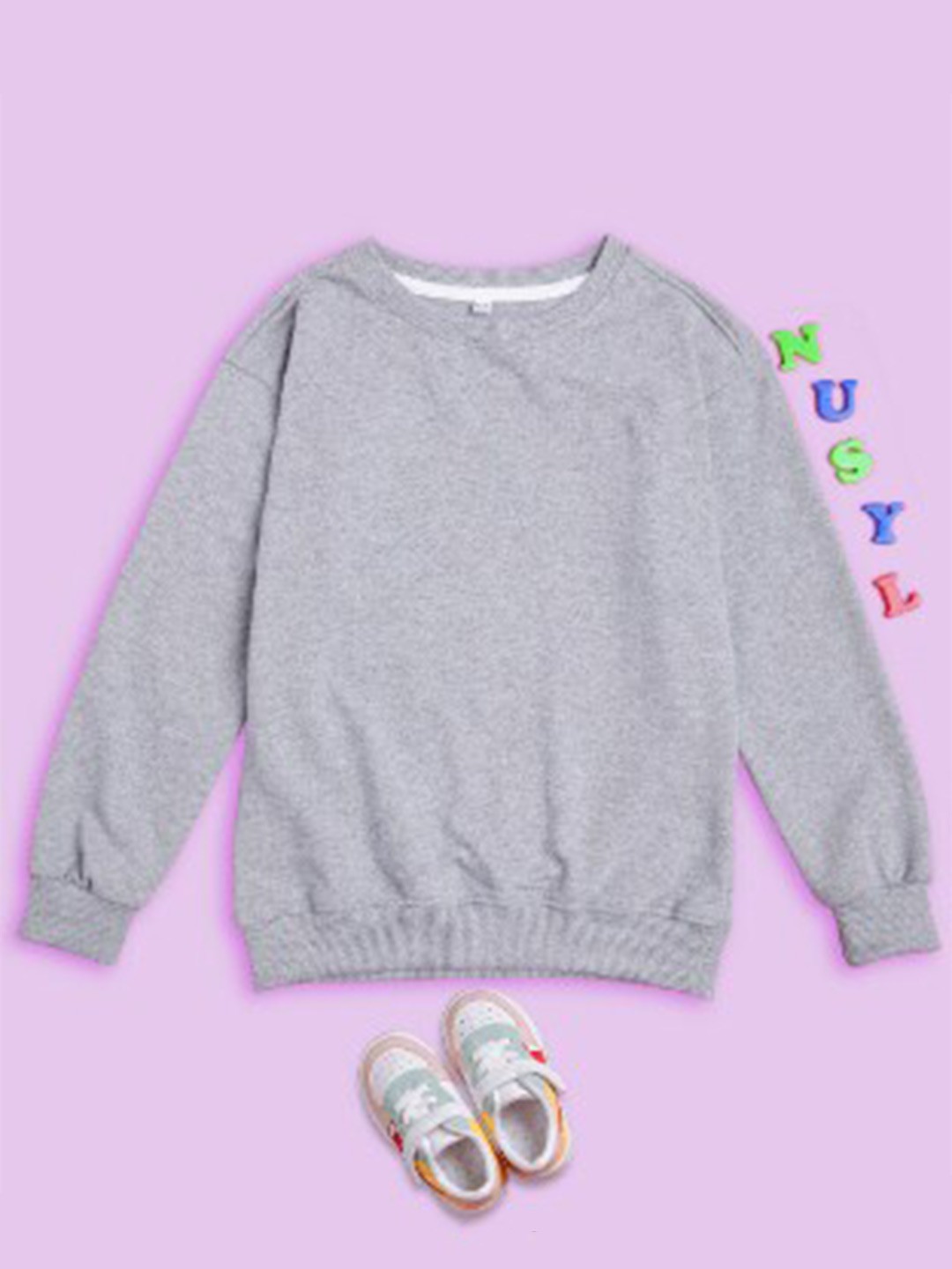 

NUSYL Unisex Kids Ribbed Fleece Oversized Pullover Sweatshirt, Grey