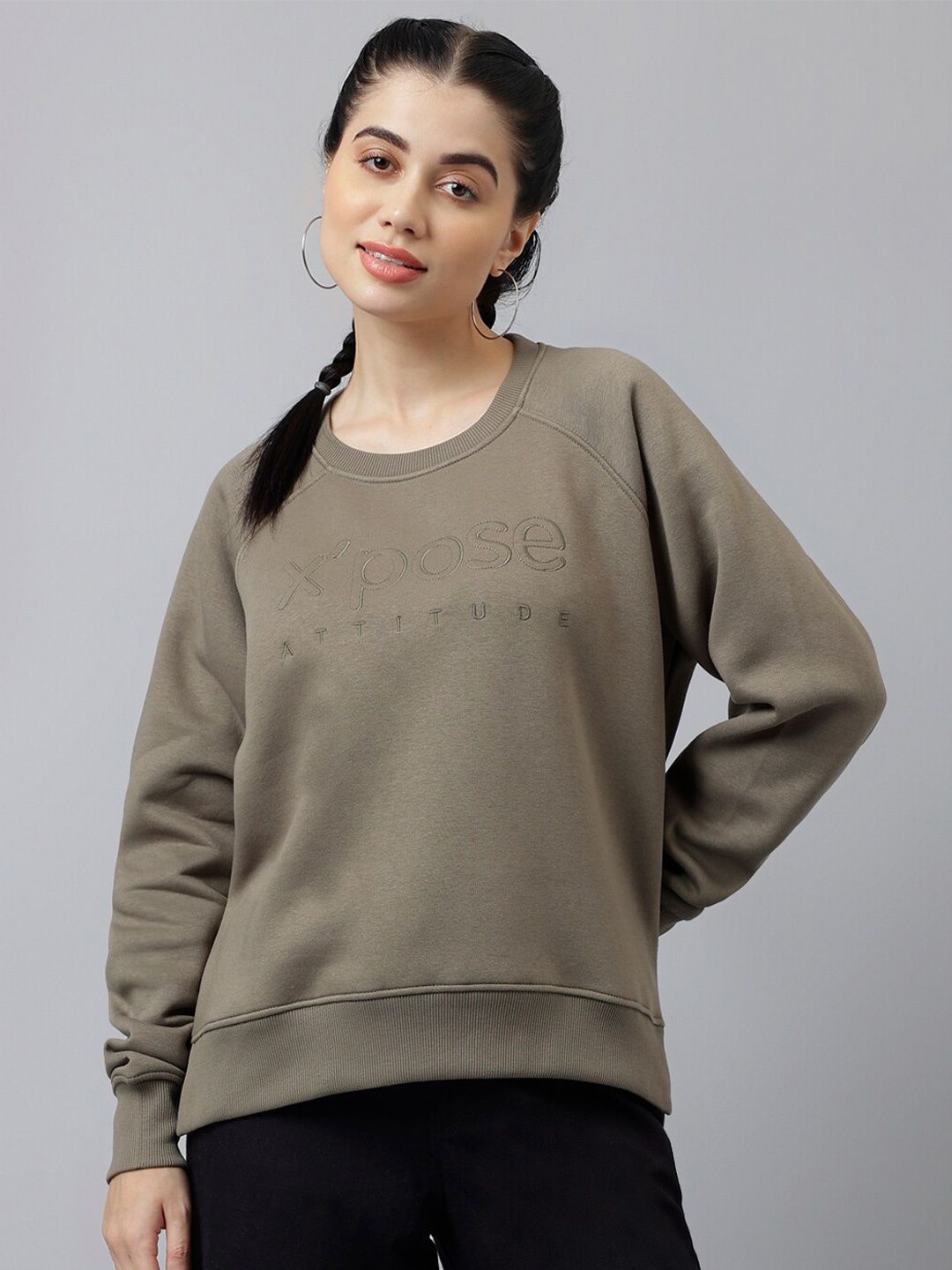 

Xpose Round Neck Fleece Sweatshirt, Olive