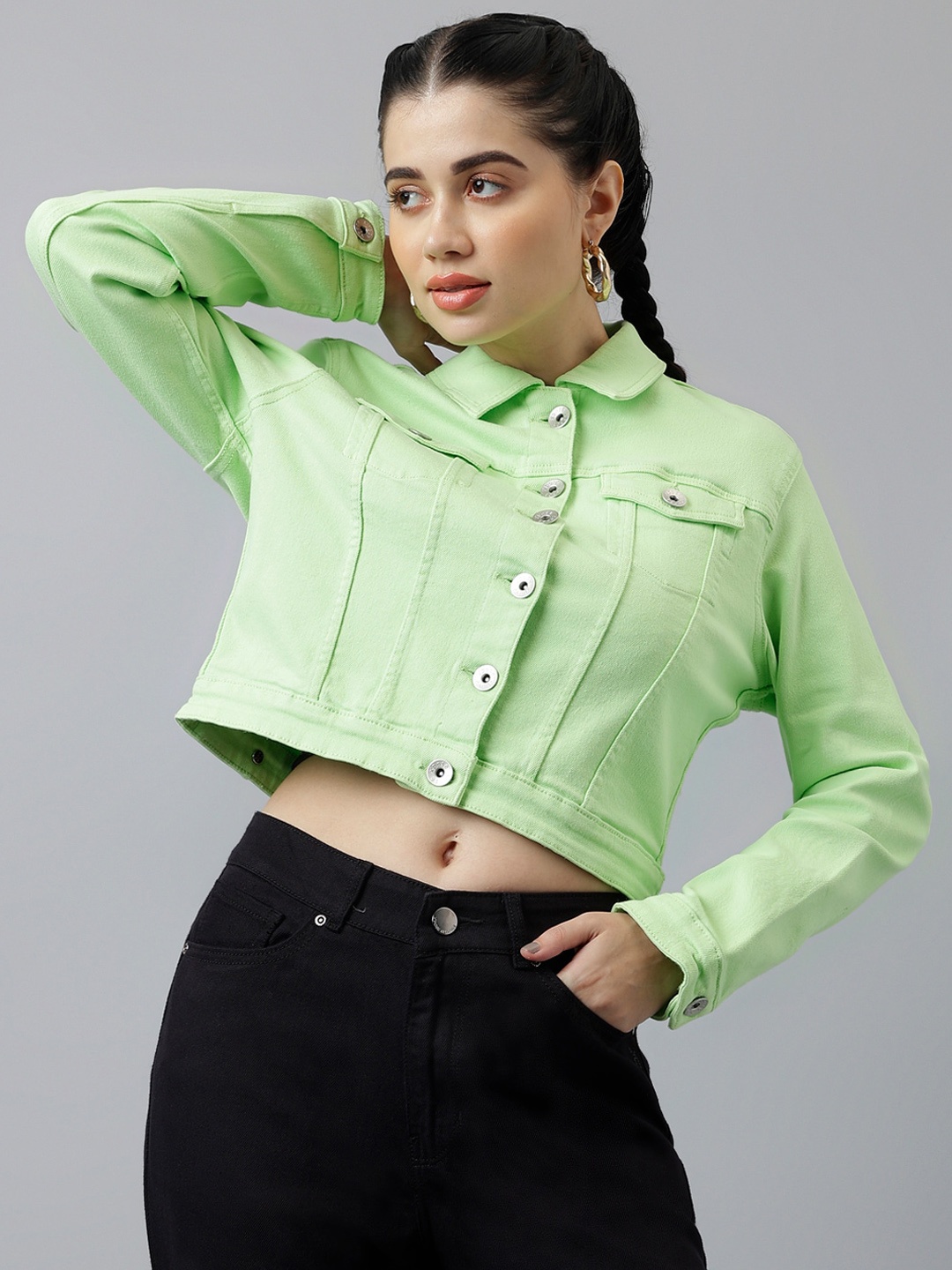 

Xpose Green Lightweight Crop Denim Jacket