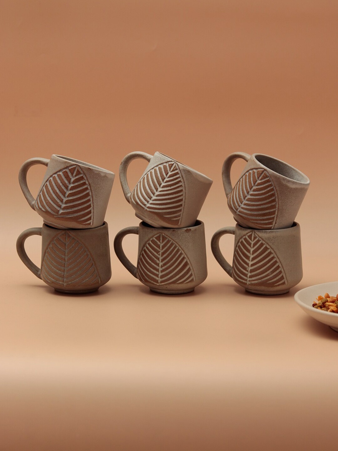 

Unravel India Grey & Beige 6 Pieces Printed Ceramic Matte Mugs 150 ml Each