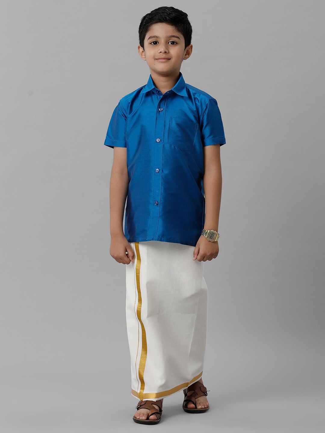 

Ramraj Boys Shirt Collar Shirt & Adjustable Veshti, Blue
