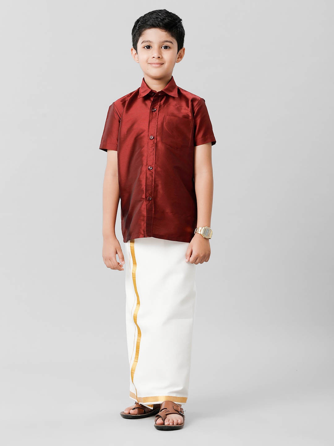 

Ramraj Boys Shirt Collar Shirt with Adjustable Veshti, Maroon