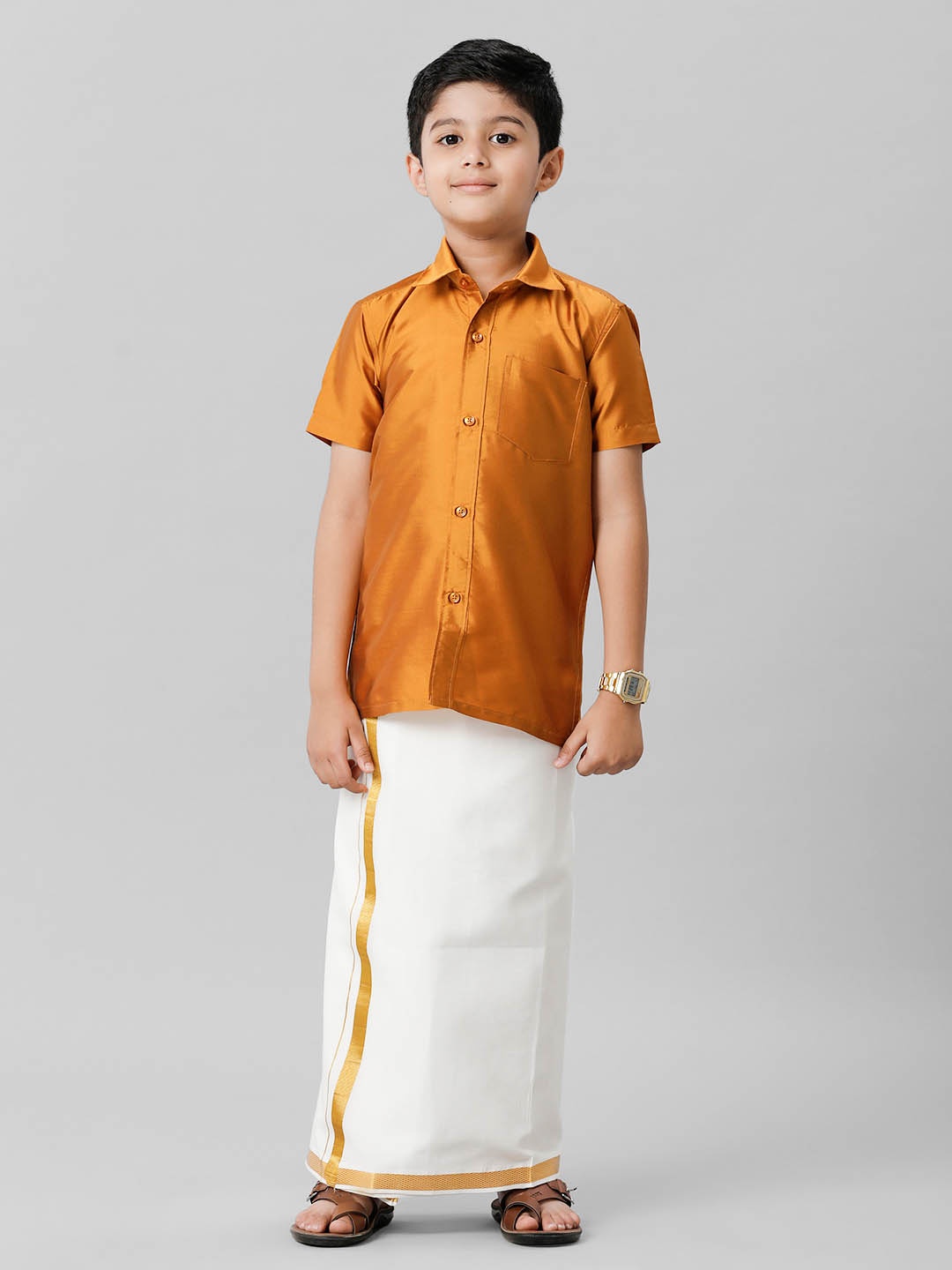 

Ramraj Boys Shirt Collar Shirt with Adjustable Veshti, Mustard