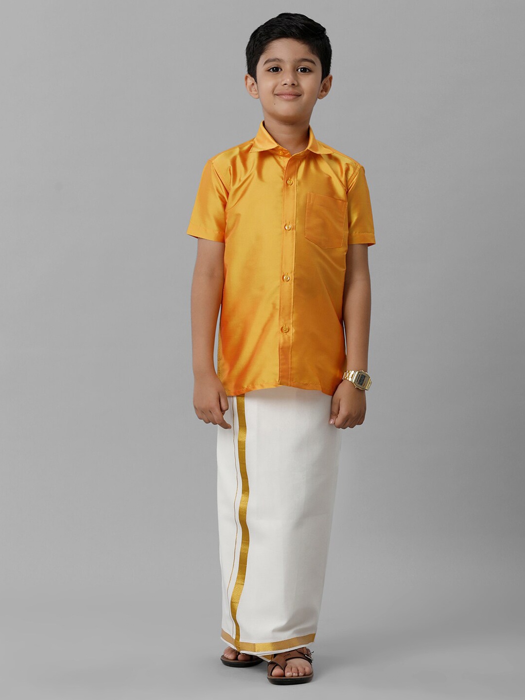 

Ramraj Boys Shirt Collar Shirt & Adjustable Veshti, Orange