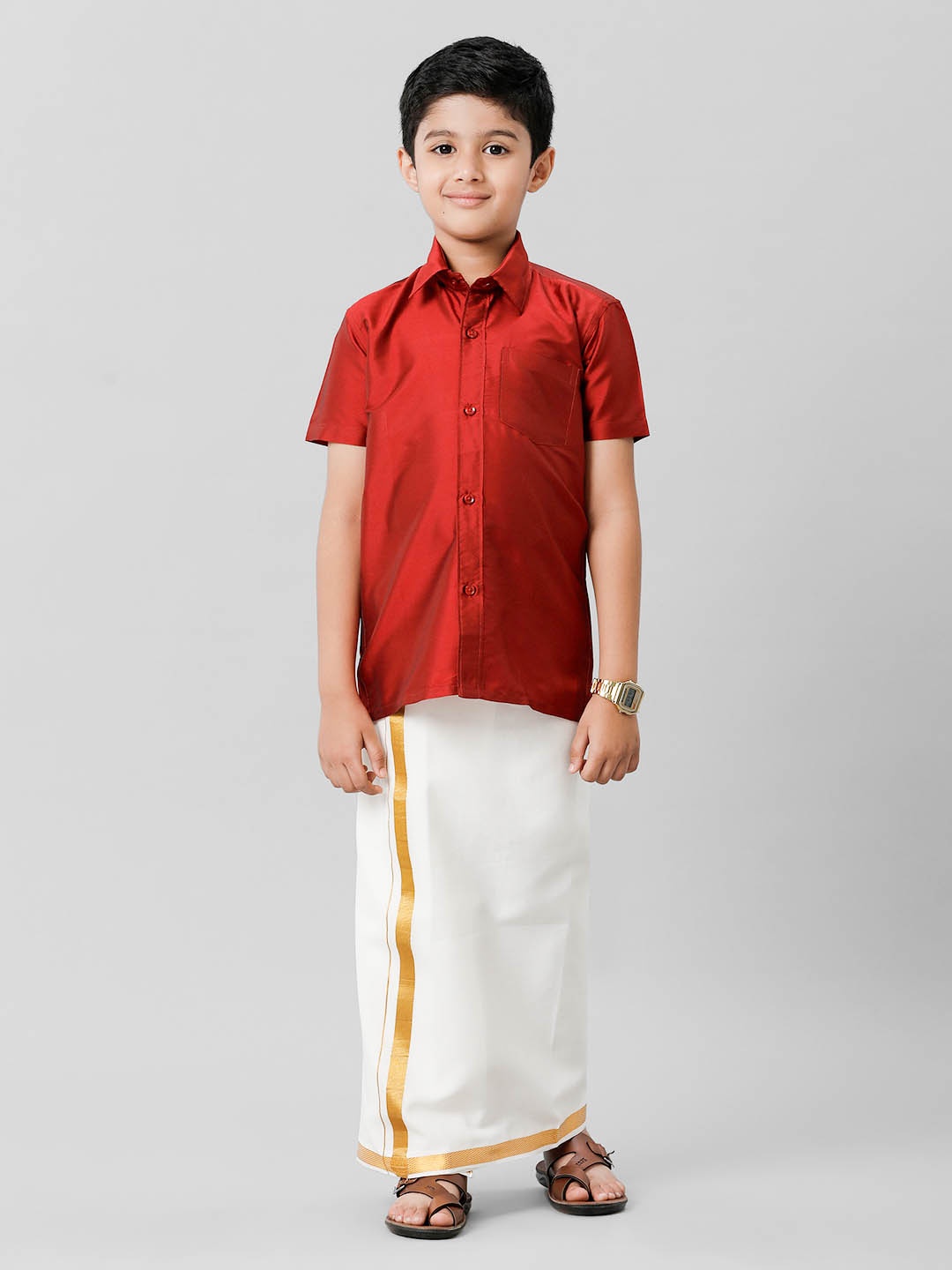 

Ramraj Boys Shirt Collar Shirt & Adjustable Veshti, Red