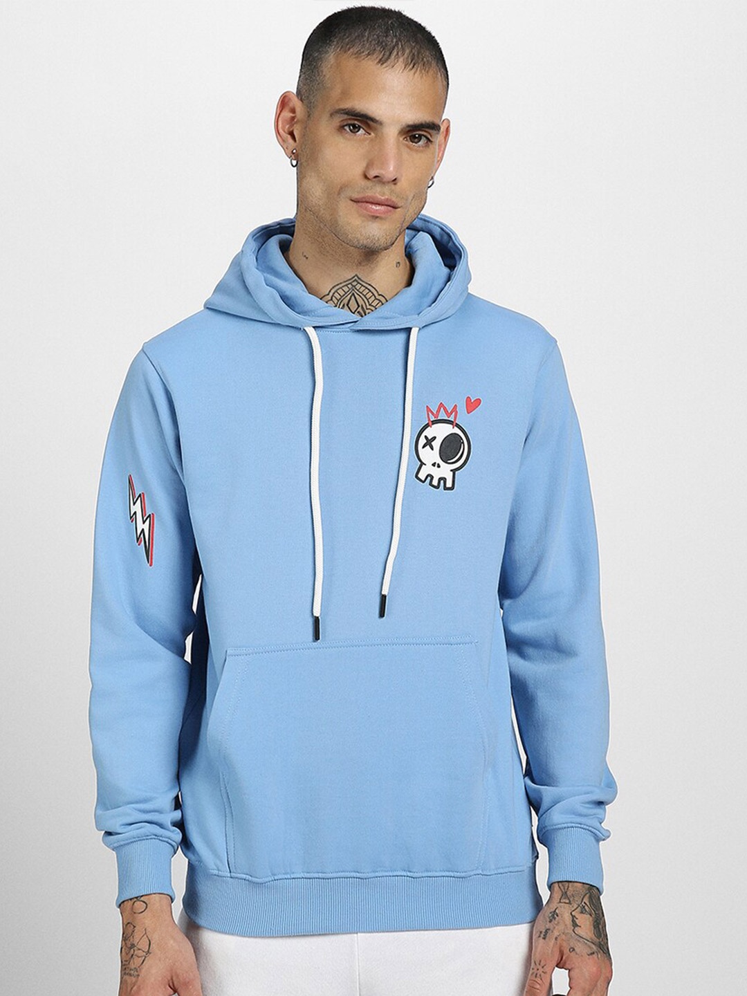 

VEIRDO Graphic Printed Hooded Fleece Pullover, Blue