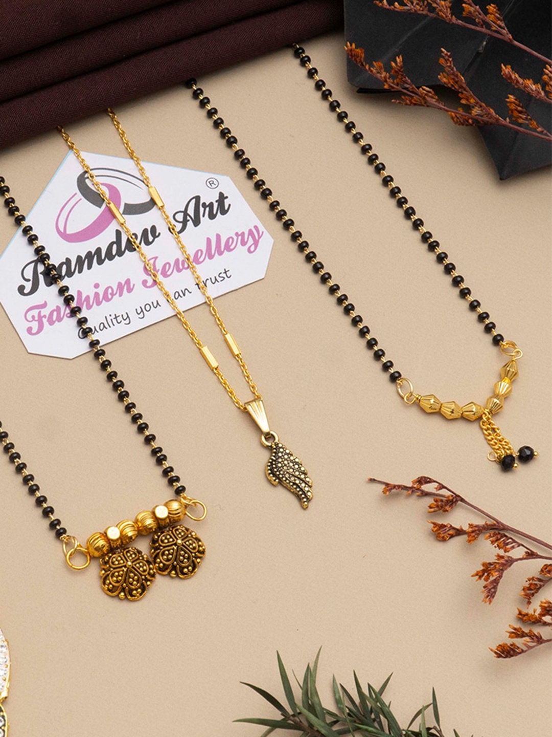 

Ramdev Art Fashion Jwellery Set Of 4 Gold Plated Beaded Mangalsutras