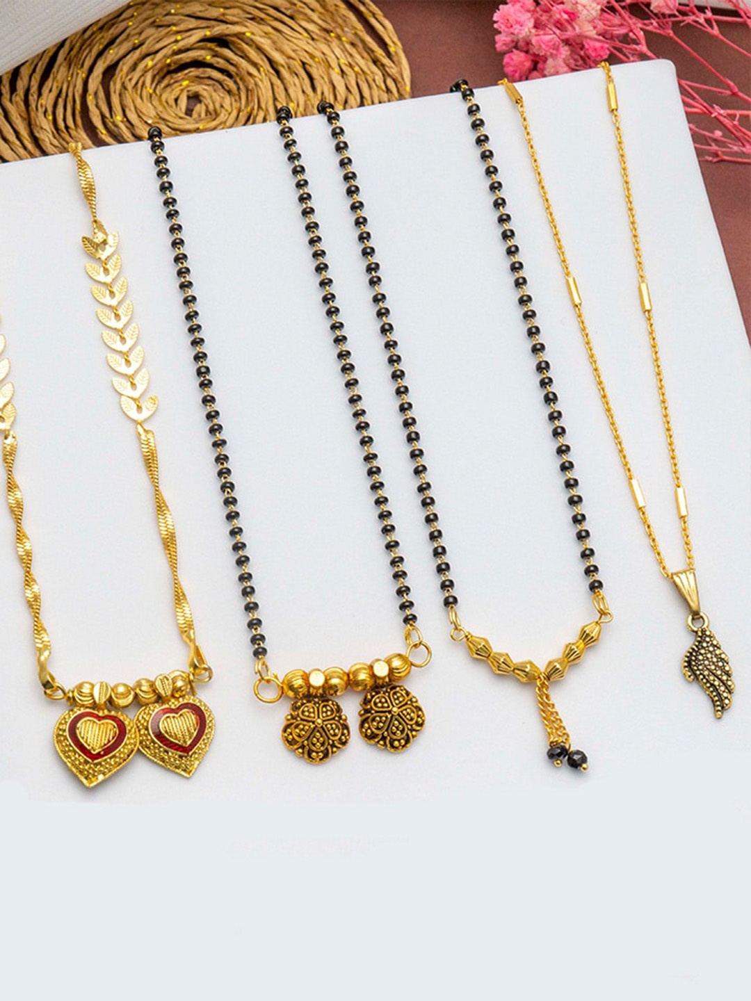 

Ramdev Art Fashion Jwellery Set Of 4 Gold Plated Stone Studded & Beaded Mangalsutras