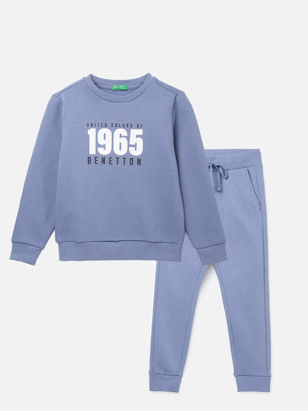 

United Colors of Benetton Boys Typography Printed Sweatshirt and Joggers, Blue