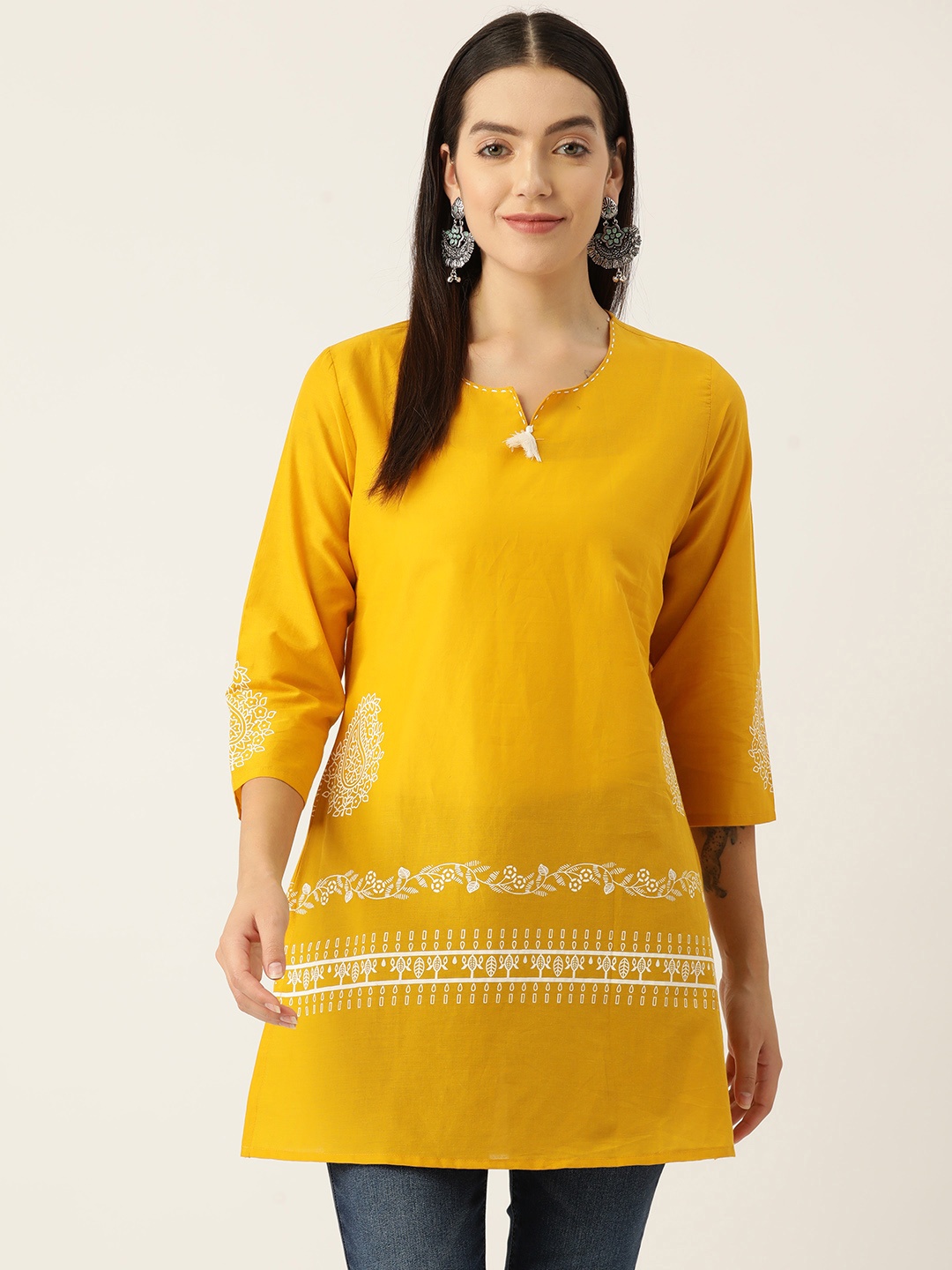 

Rue Collection Ethnic Motifs Printed Pure Cotton Kurti, Yellow