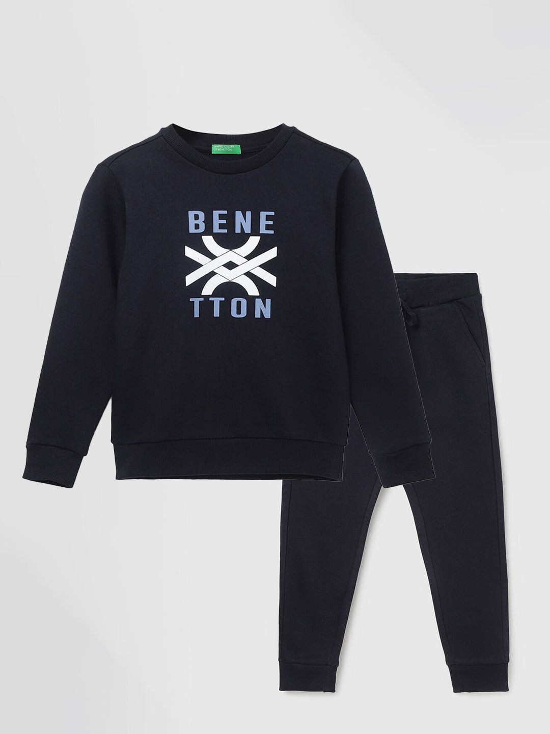 

United Colors of Benetton Boys Typography Printed Sweatshirt and Joggers, Navy blue