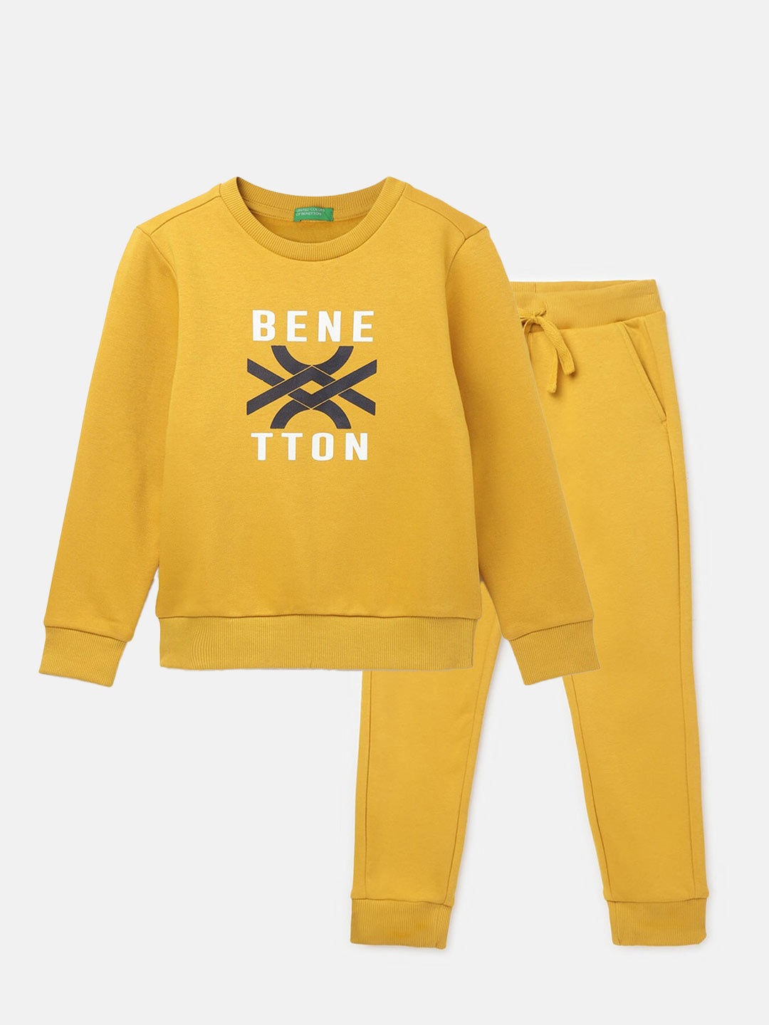 

United Colors of Benetton Boys Typography Printed Sweatshirt and Joggers, Yellow