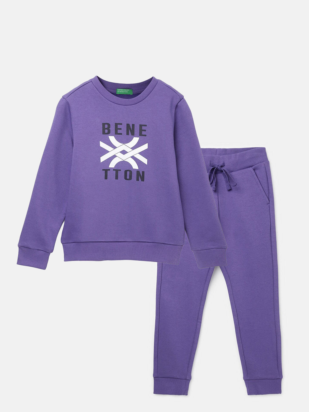 

United Colors of Benetton Boys Typography Printed Sweatshirt and Joggers, Purple