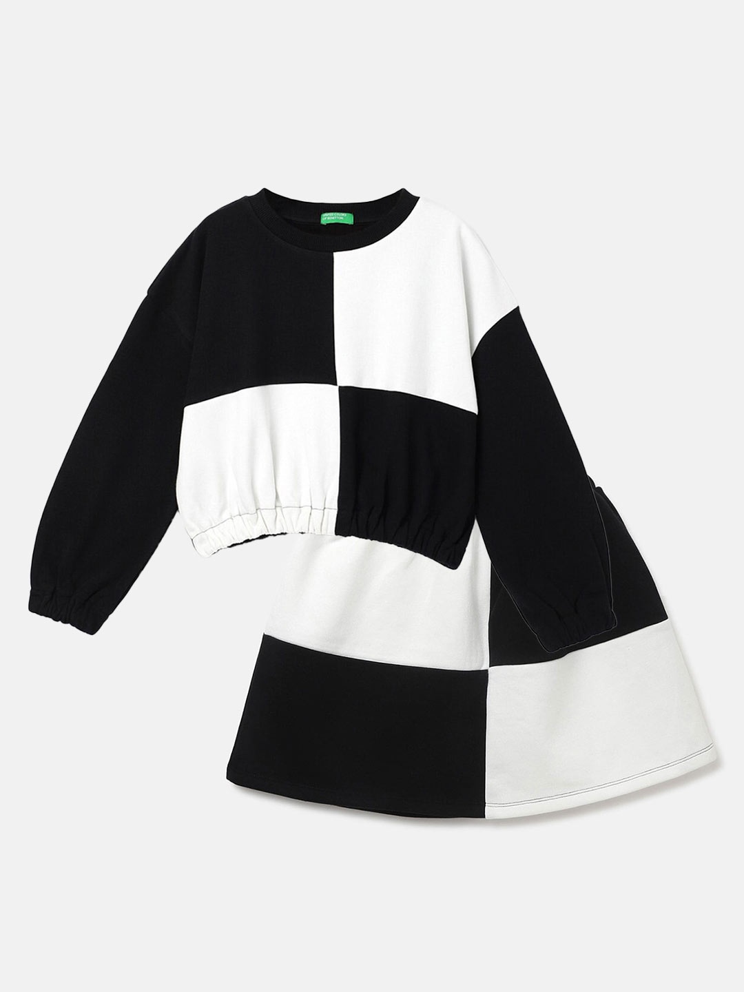 United Colors of Benetton Girls Colourblocked Sweatshirt and Skirt, Black