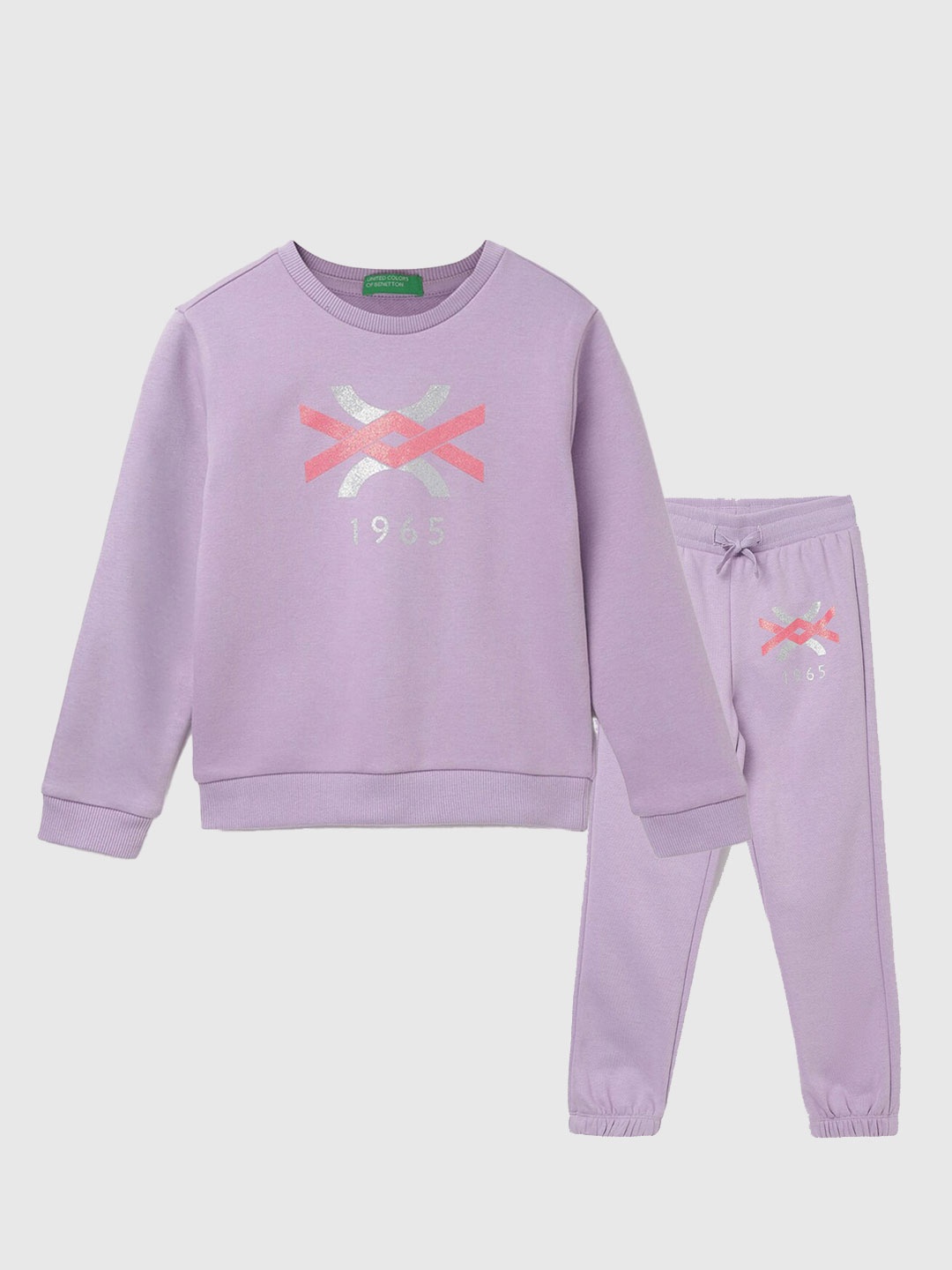

United Colors of Benetton Girls Graphic Printed Sweatshirt and Joggers, Purple