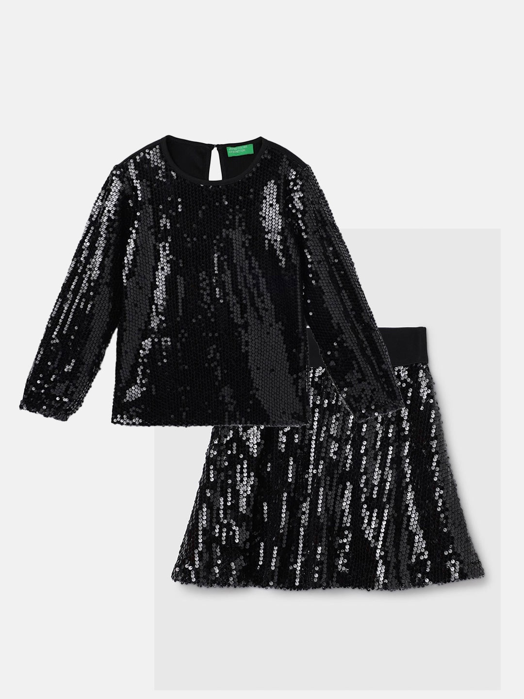 

United Colors of Benetton Girls Embellished Top and Skirt, Black
