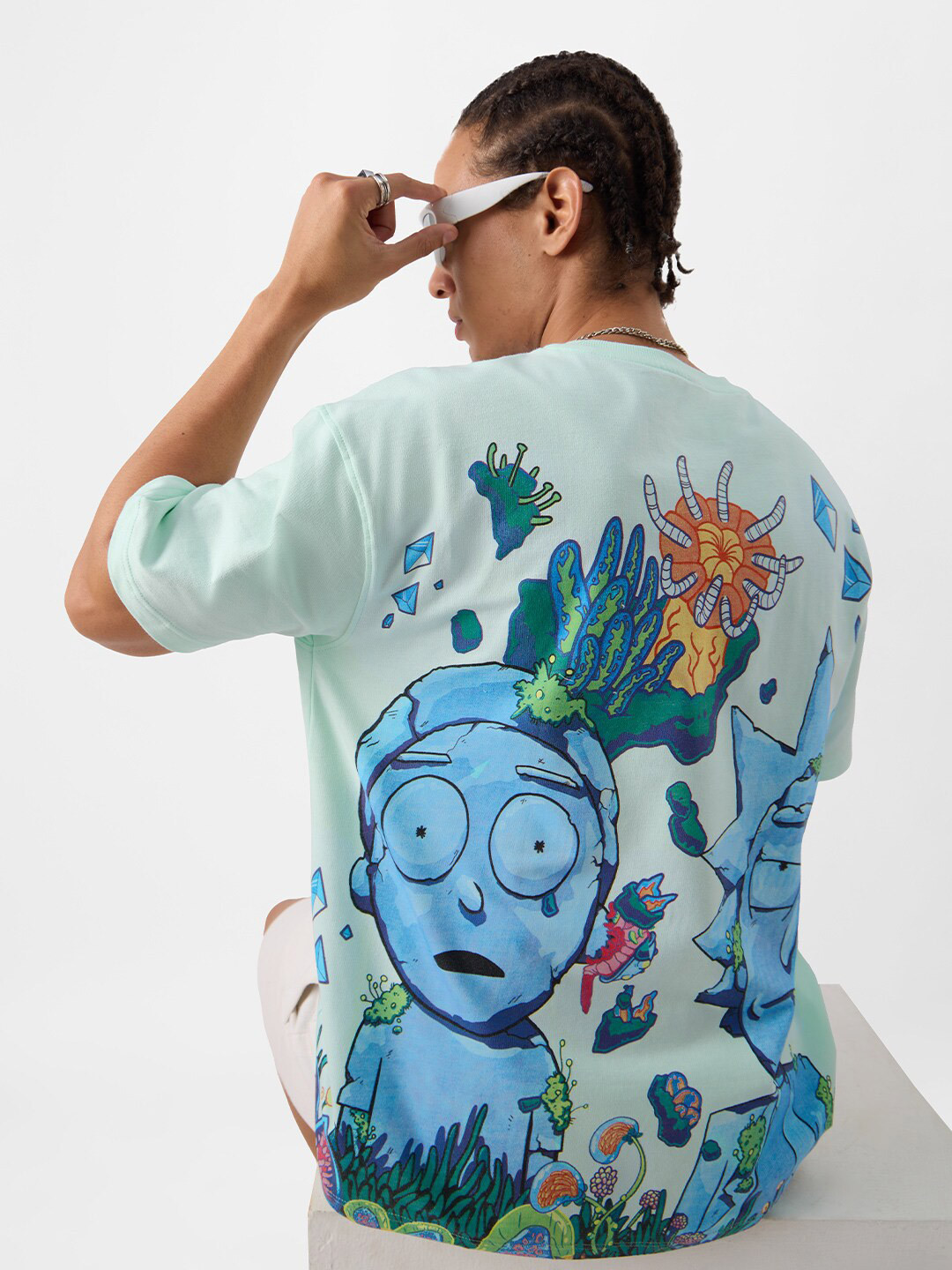 

The Souled Store Rick & Morty Printed Cotton Oversized T-shirt, Blue