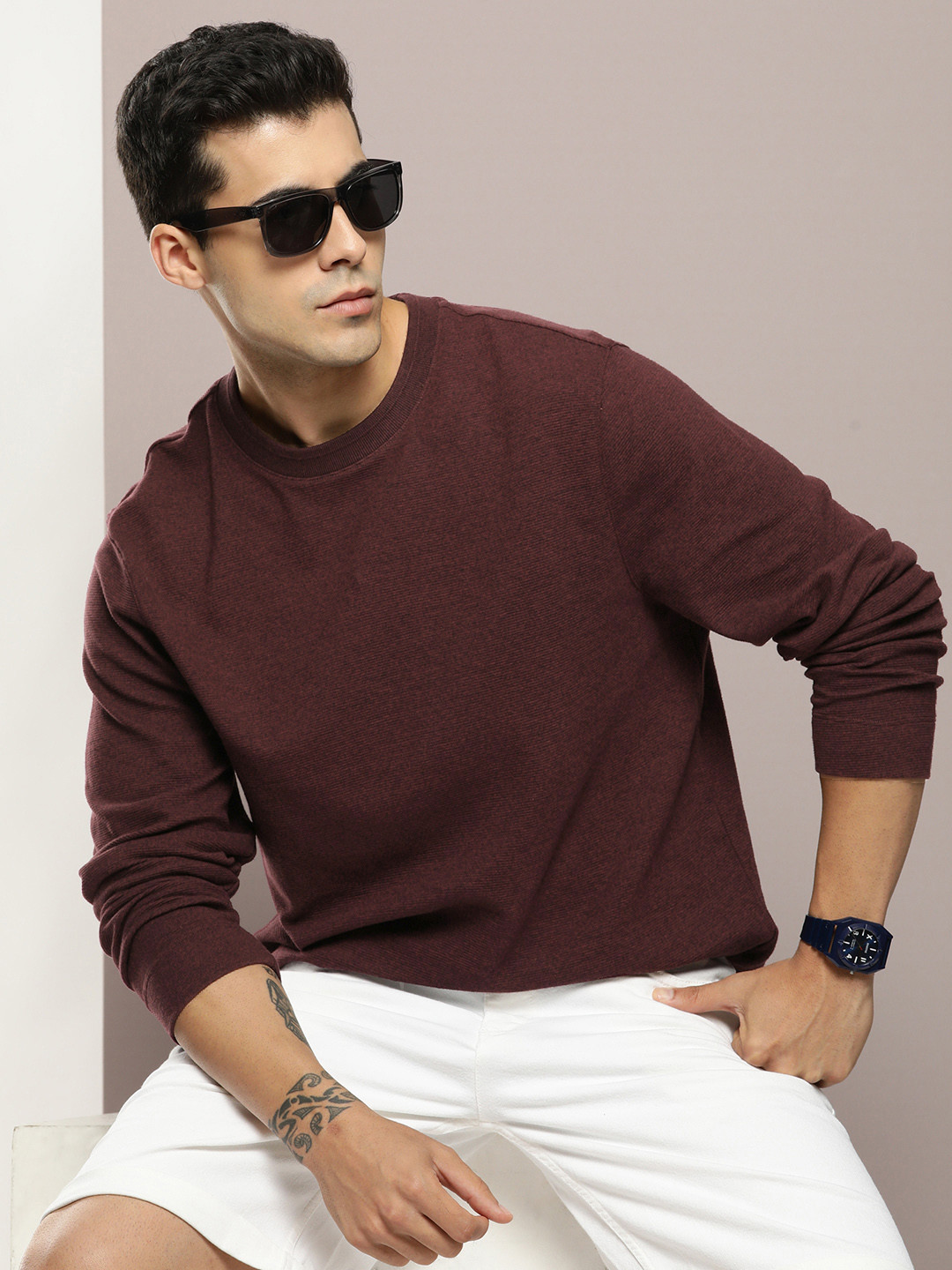 

Kook N Keech Men Jacquard T-shirt, Burgundy