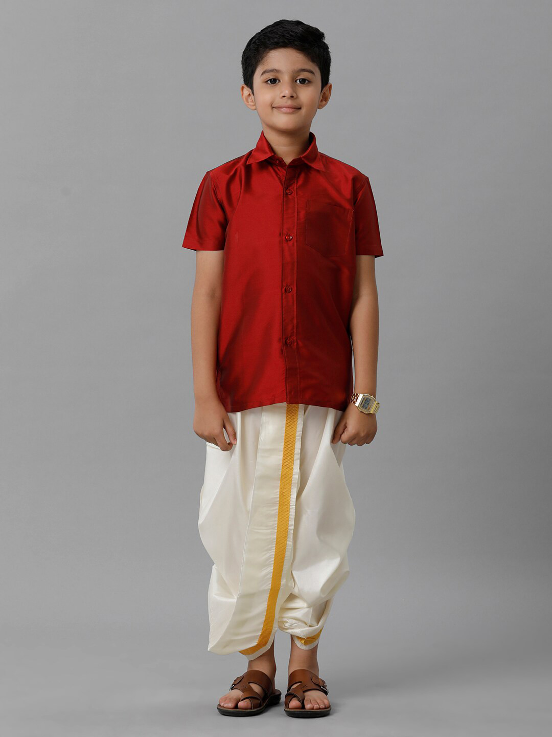 

Ramraj Boys Shirt Collar Shirt with Dhoti Pants, Red