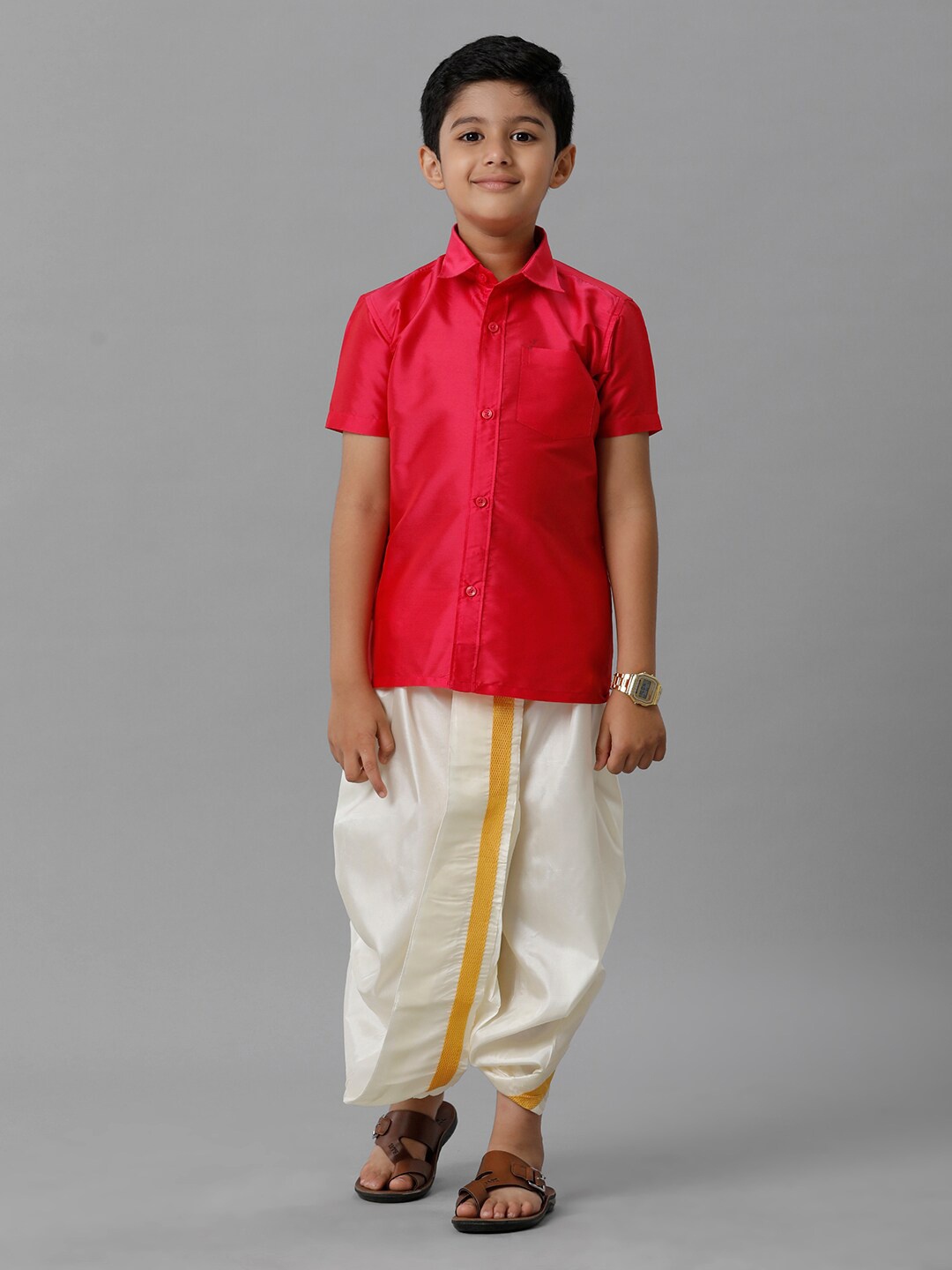 

Ramraj Boys Shirt Collar Shirt with Dhoti Pants, Red