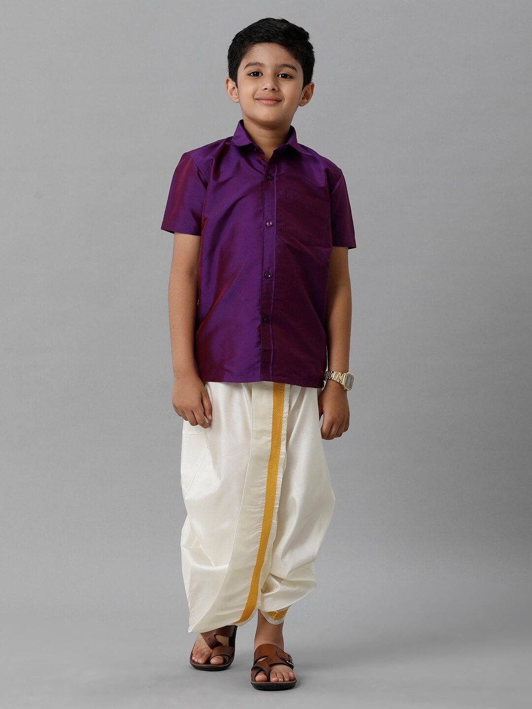 

Ramraj Boys Shirt Collar Shirt with Dhoti Pant, Violet