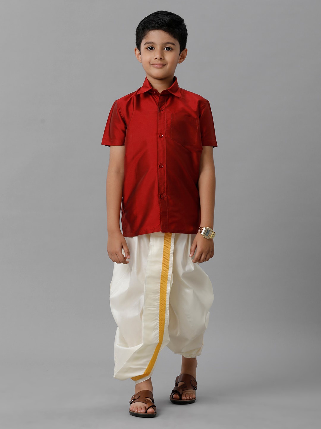

Ramraj Boys Shirt With Panchakacham, Red