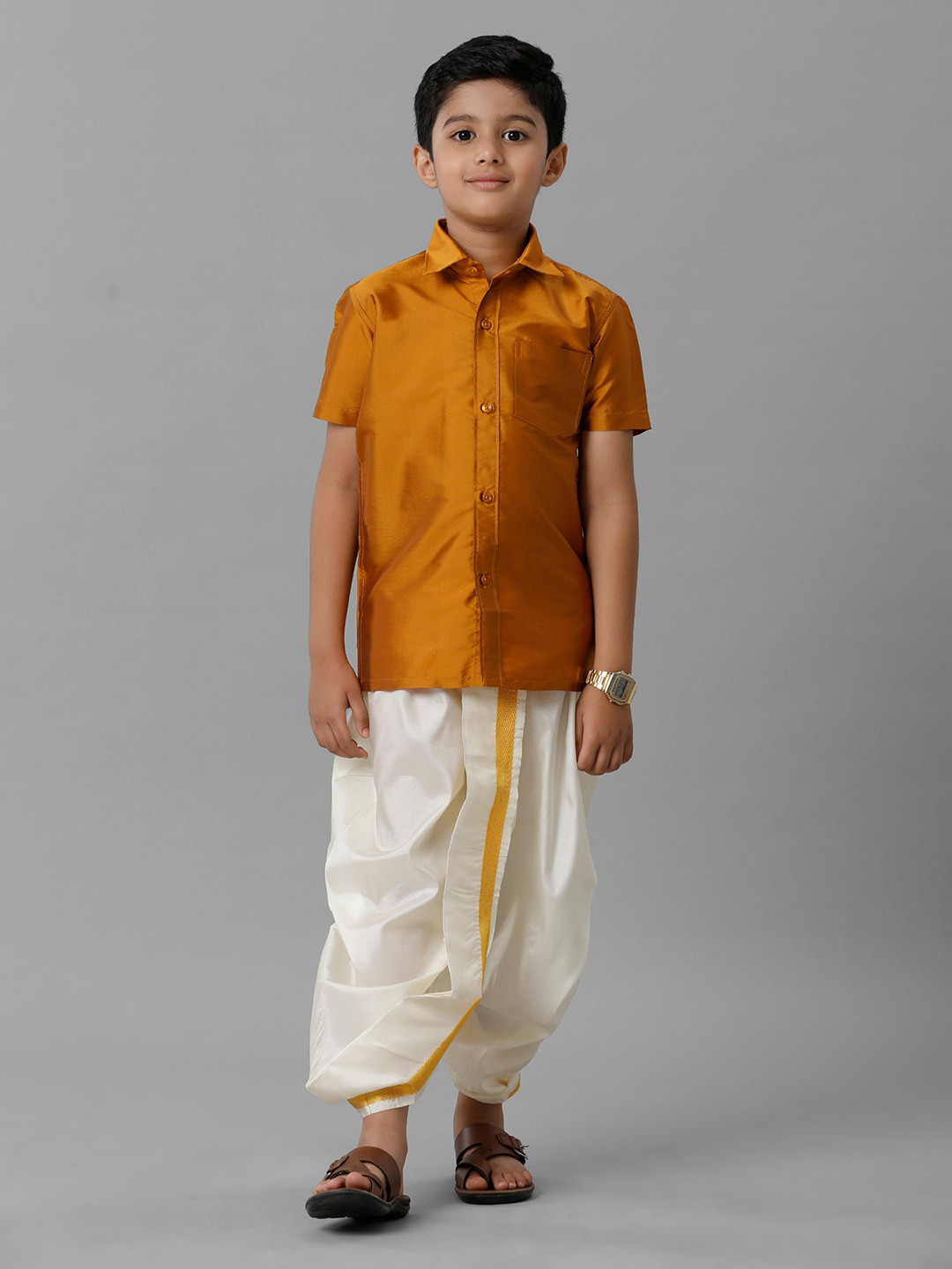 

Ramraj Boys Shirt Collar Shirt with Dhoti Pants, Mustard