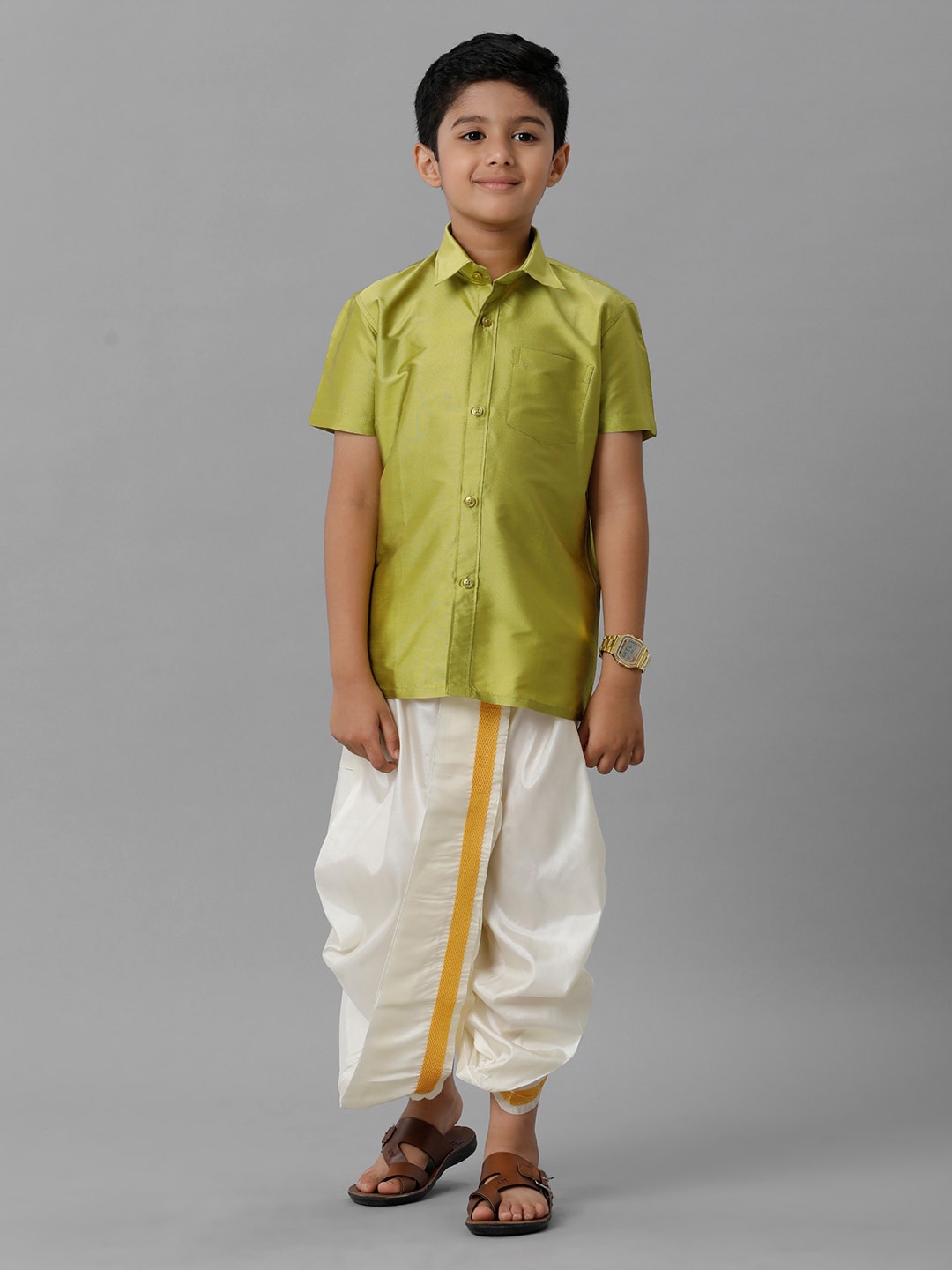 

Ramraj Boys Shirt Collar Shirt with Dhoti Pant, Green