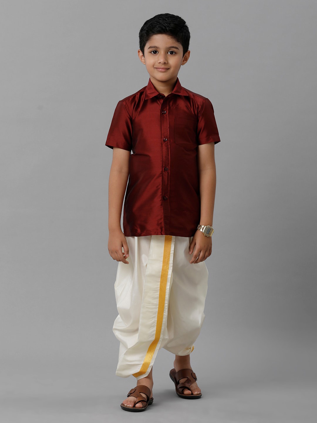 

Ramraj Boys Shirt With Dhoti Pants, Maroon