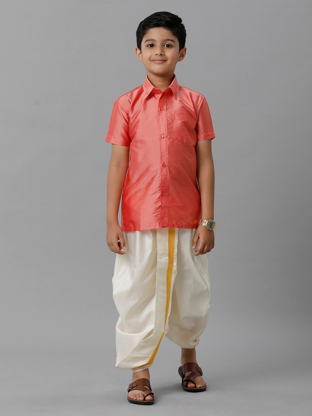 

Ramraj Boys Shirt Collar Shirt with Dhoti Pants, Pink