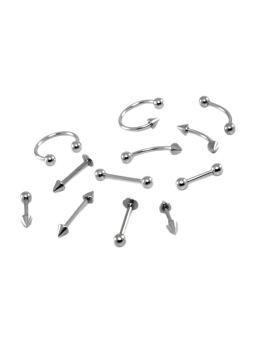 

KARISHMA KREATIONS Set Of 12 Silver-Plated Stainless Steel Piercing Studs Earrings