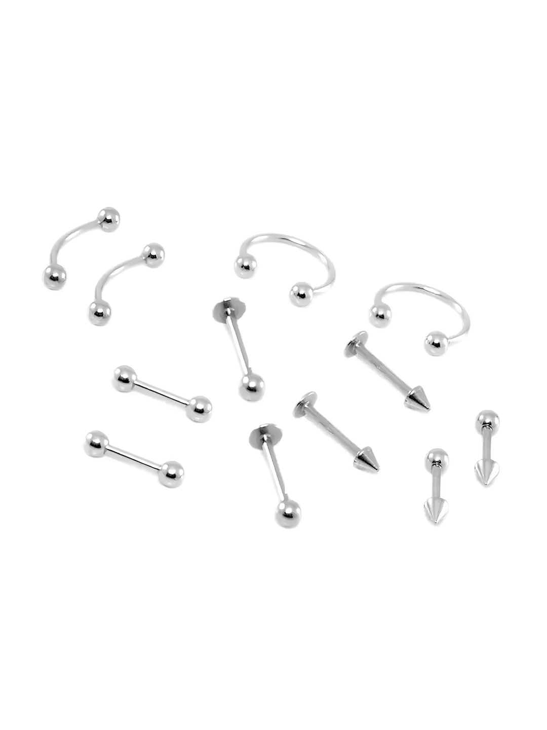 

KARISHMA KREATIONS Unisex Set Of 6 Silver-Plated Stainless Steel Studs Earrings