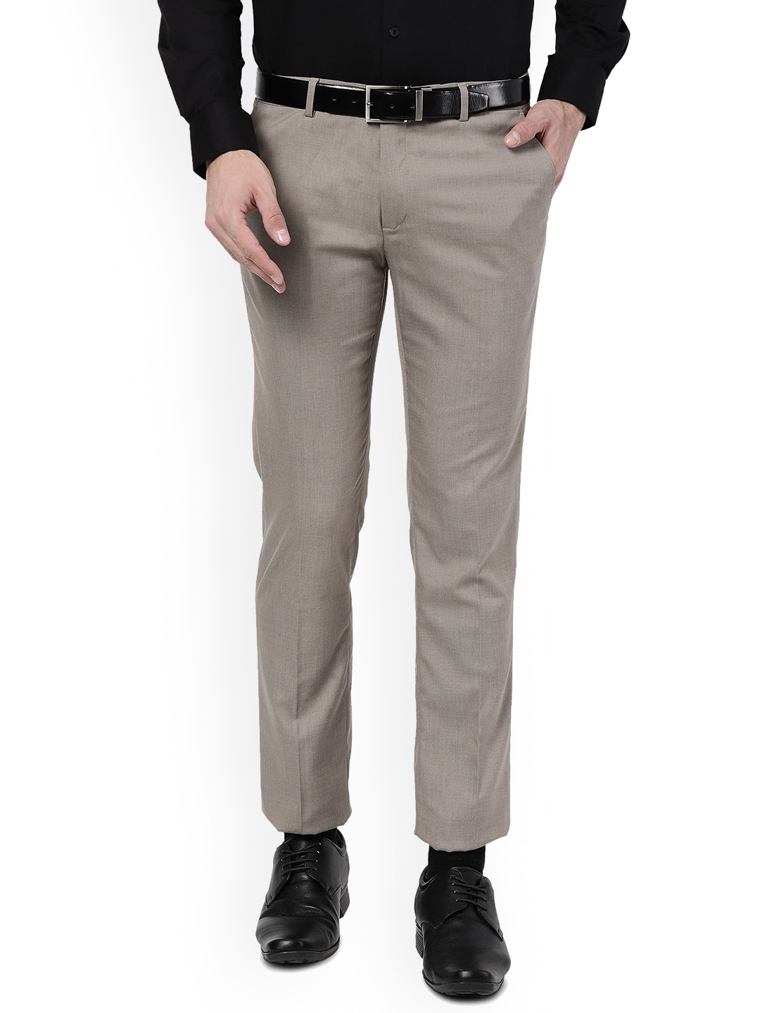 

AD By Arvind Men Mid Rise Plain Pure Cotton Formal Trousers, Grey