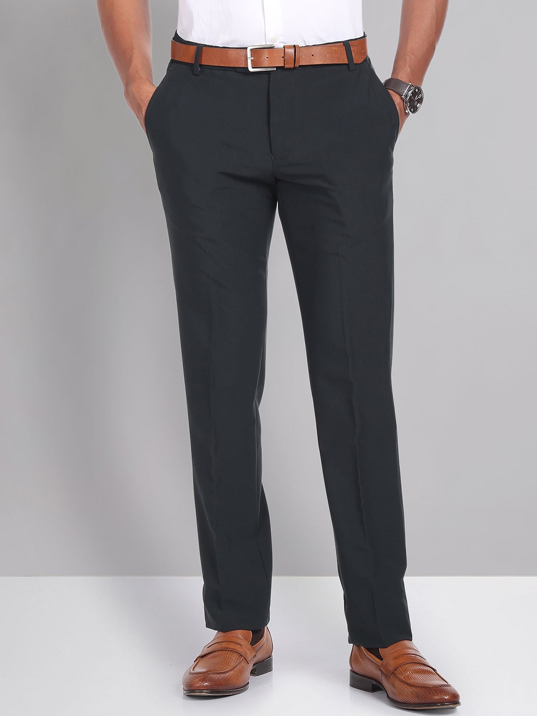 

AD By Arvind Men Slim Fit Formal Trousers, Green
