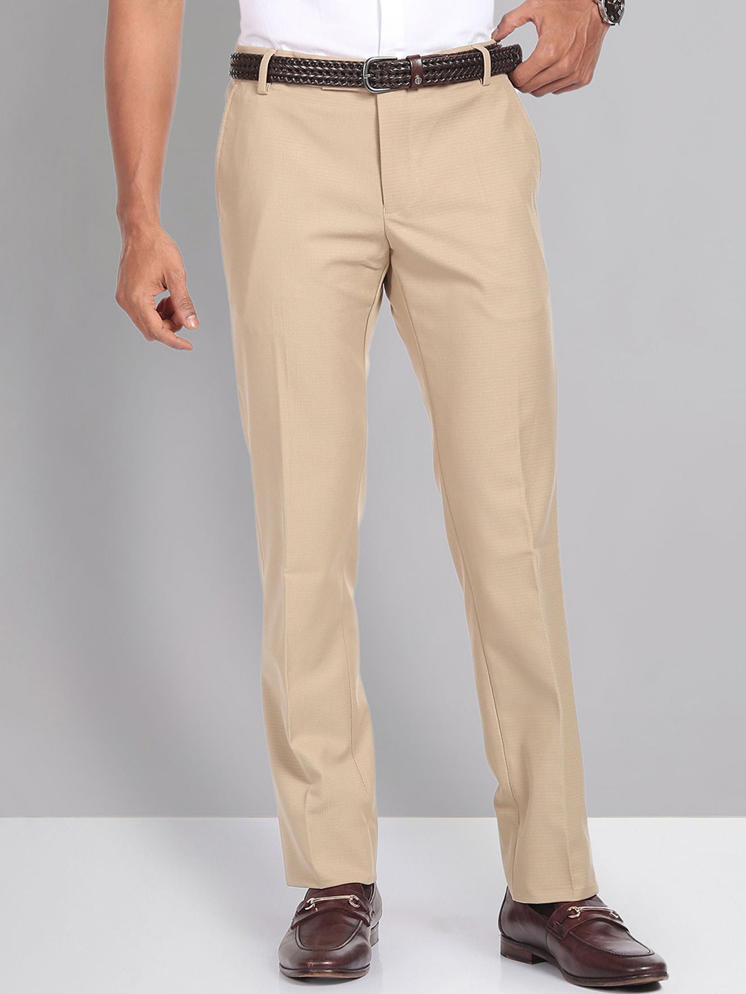 

AD By Arvind Men Brown Slim Fit Smart Mid-Rise Formal Trousers
