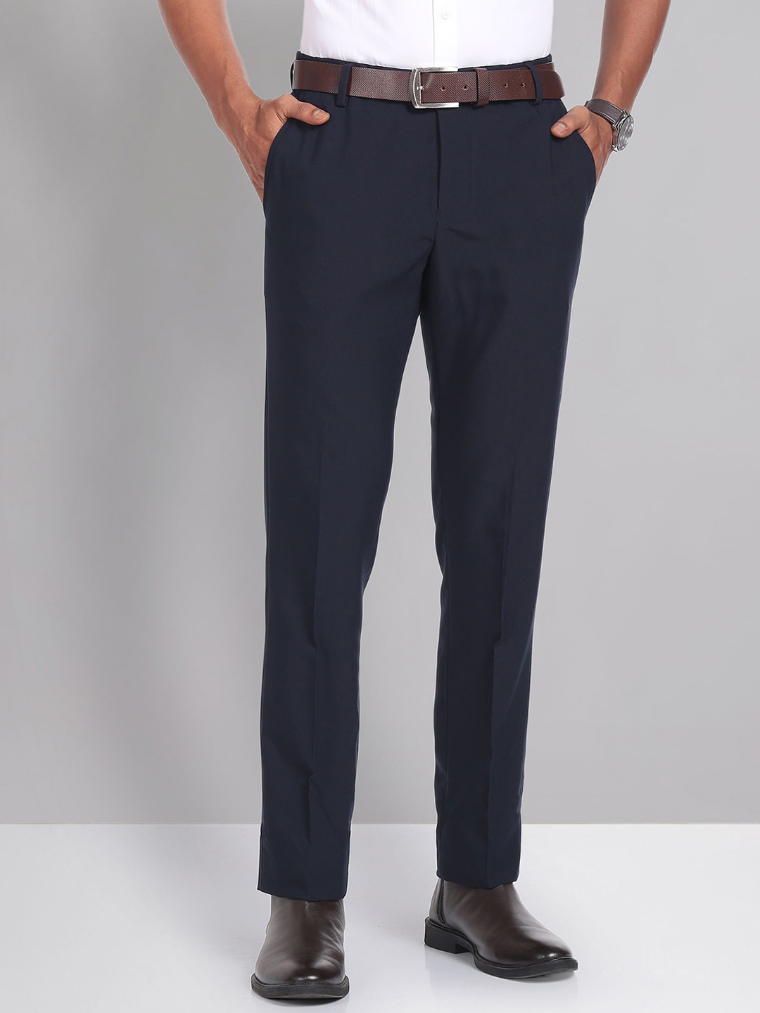 

AD By Arvind Men Blue Slim Fit Smart Mid-Rise Trousers