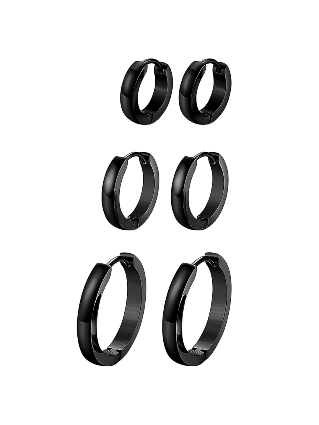 

KARISHMA KREATIONS Set Of 3 Stainless Steel Contemporary Hoop Earrings, Black