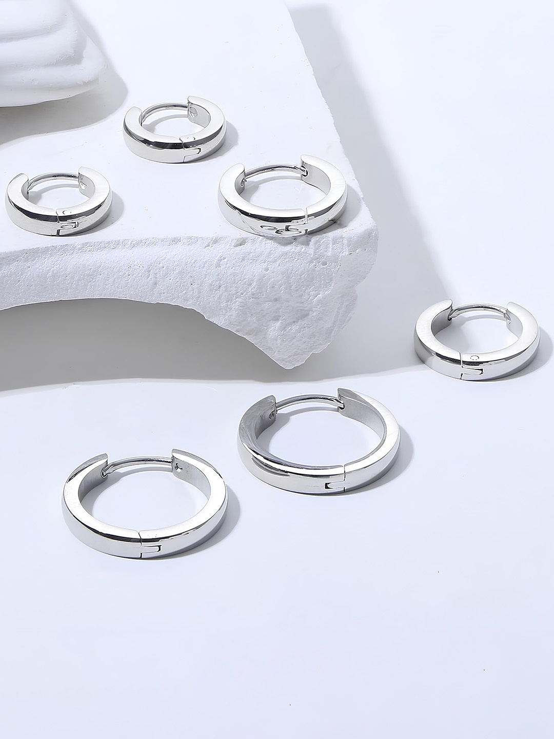 

KARISHMA KREATIONS Unisex Set Of 3 Silver-Plated Contemporary Hoop Earrings
