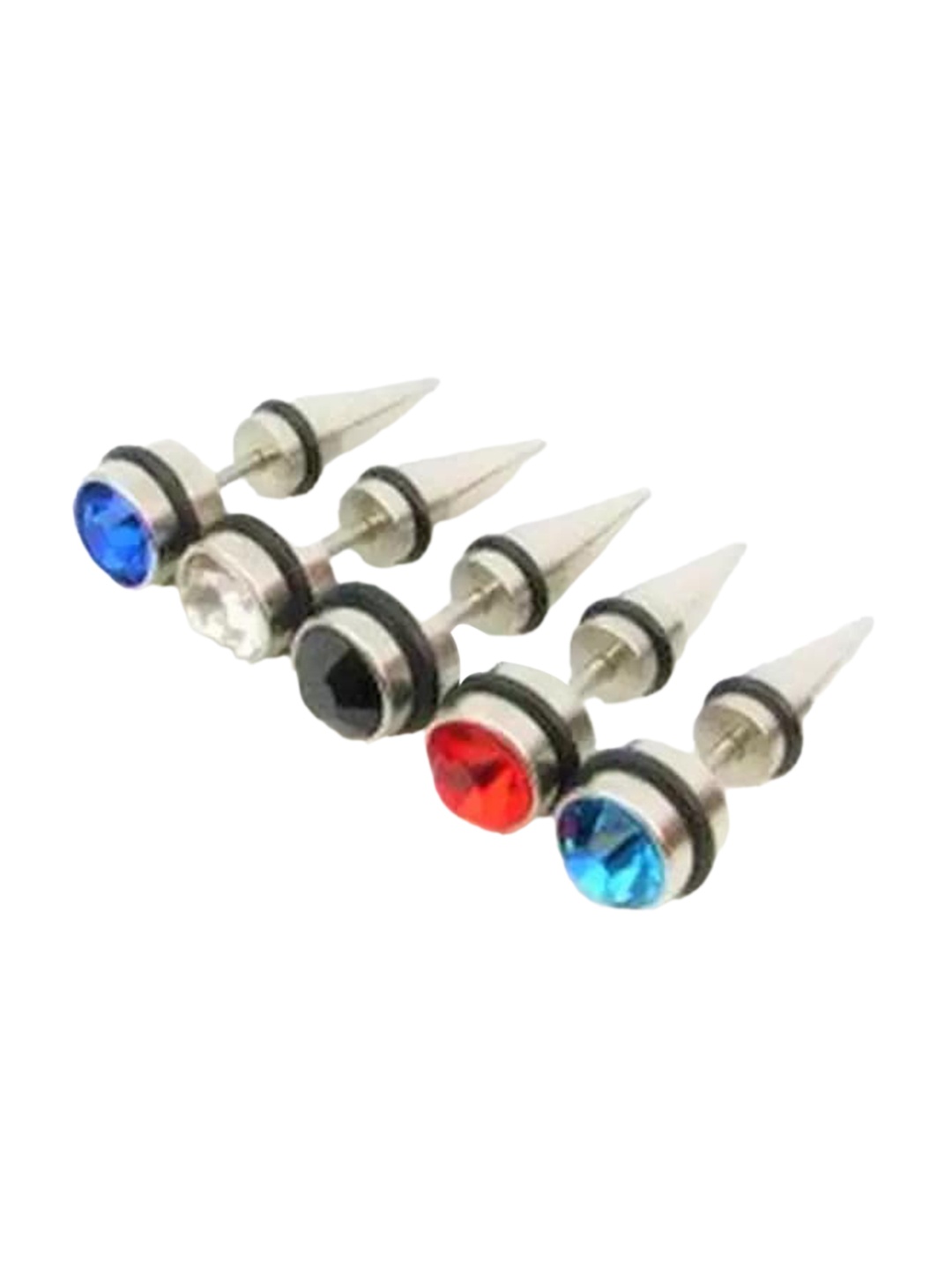 

KARISHMA KREATIONS Men Set Of 5 Silver-Plated Stone-Studded Studs Earrings