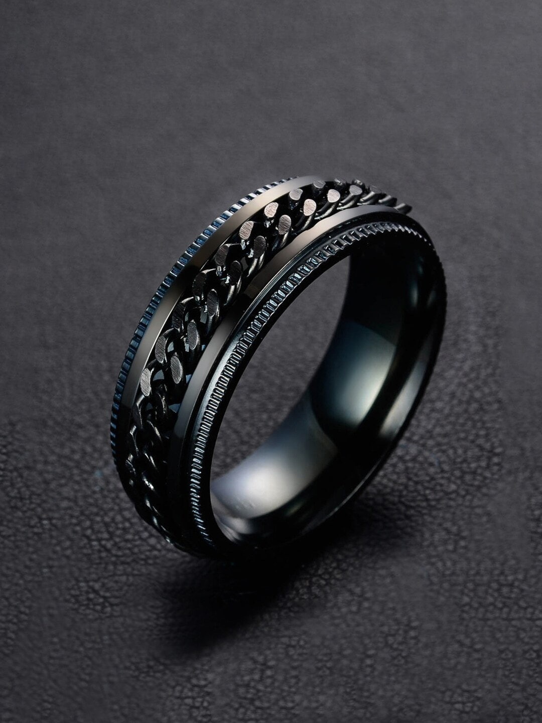 

WROGN Men Stainless Steel Spinner Finger Ring, Black