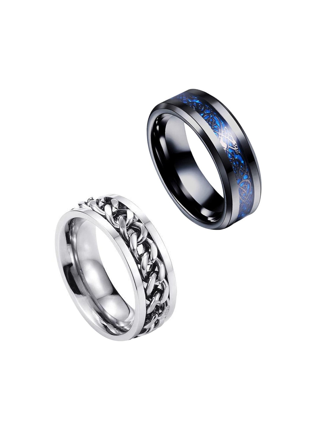 

WROGN Men Set Of 2 Rhodium-Plated Band Finger Rings, Silver