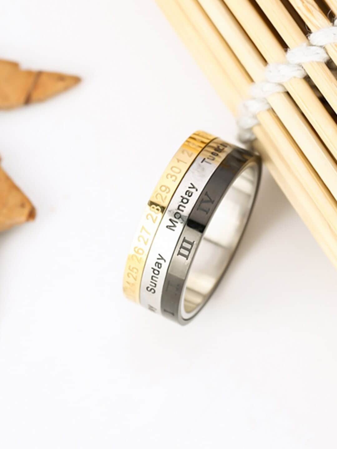 

WROGN Men Stainless Steel Printed Finger Ring, Black