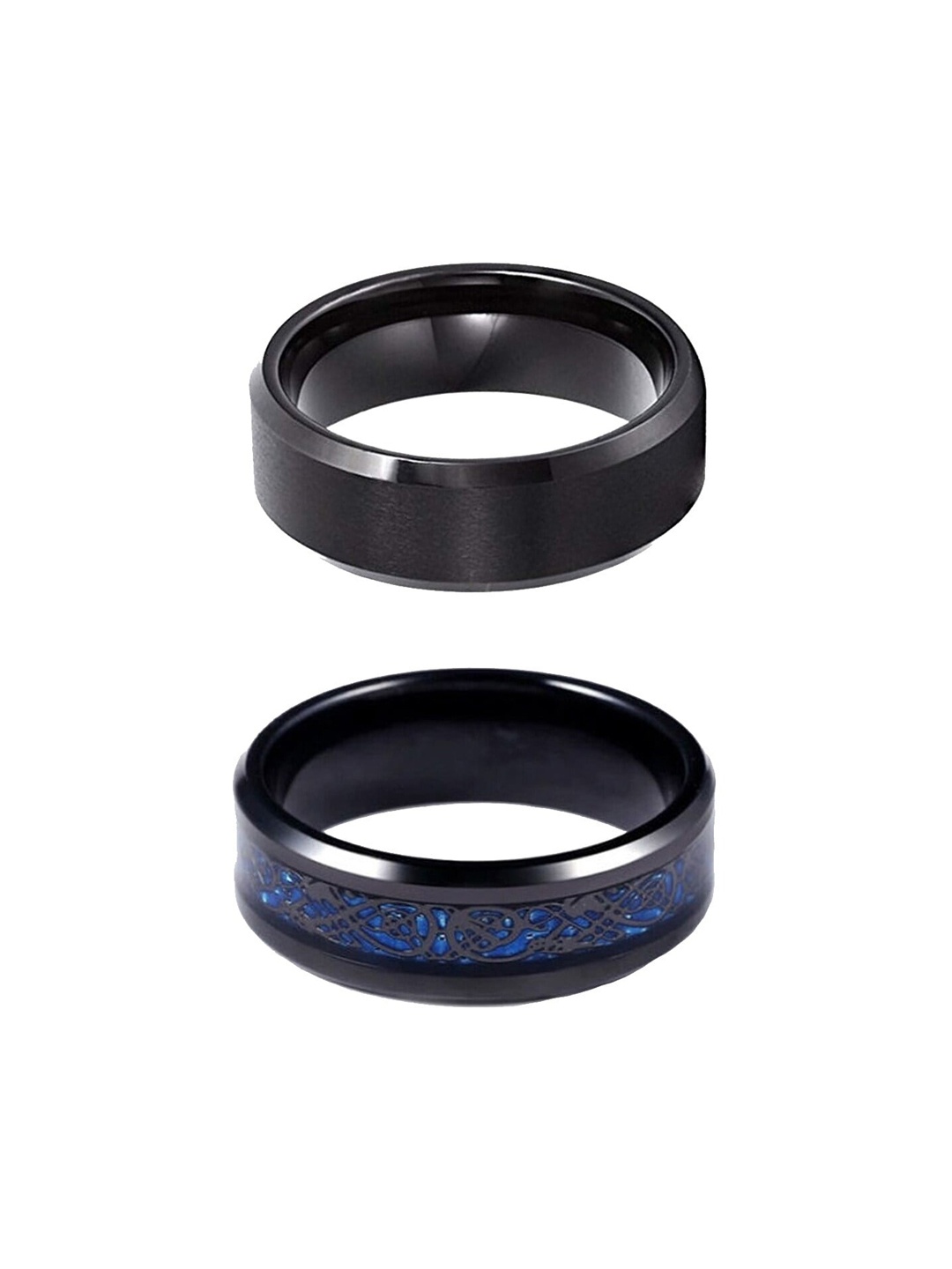 

WROGN Set Of 2 Stainless Steel Rhodium Plated Finger Ring, Black