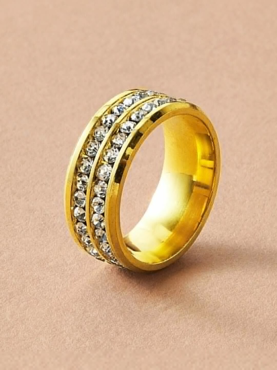 

WROGN Men Gold-Plated Stone-Studded Stainless Steel Finger Ring